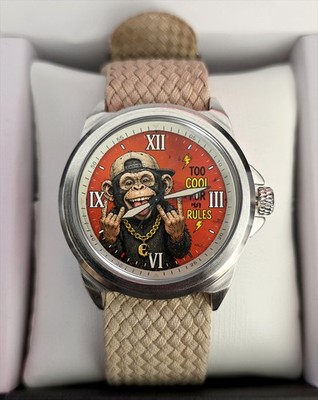 Lustige Pop Tier Kunst Schimpanse Affe Khaki Stoff Armbanduhr Verpackt