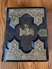 1874 - Holy Bible, HOLMAN, Antique Bible , Leather Cover (RARE) Closing Hardware