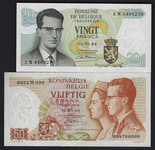 1964-66 Belgium 20 and 50 Francs - UNCIRCULATED