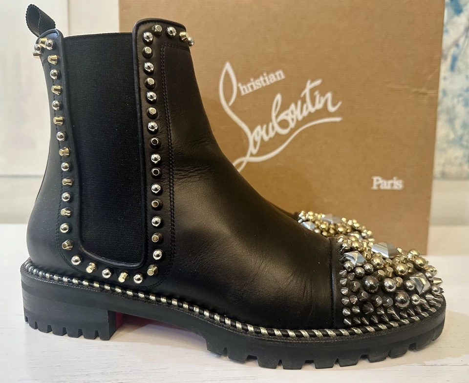 CHRISTIAN LOUBOUTIN Chasse A Clou Chelsea Ankle Boots, 39, Black, Spikes Studs - Image 2 of 4