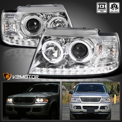 #ad Fits 2002 2005 Ford Explorer LED Strip Halo Projector Headlights Lamp LeftRight $182.38