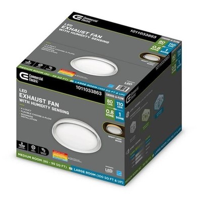 Commercial Electric BF1107 80/110 CFM Bath Exhaust Fan w/ Humidity Sensor