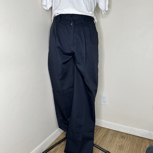 Edwards Mens Khaki Dress Pants 33x34 Navy Pleated Straight Work Slacks Trousers