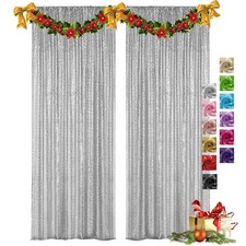 VOK Silver Sequin Backdrop Curtains 2 Panels 2FTx8FT Glitter Photography Back...