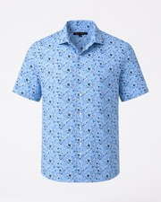Blue Floral Camp Collar Short Sleeve Button Down Shirt Mens XL Cotton Resort