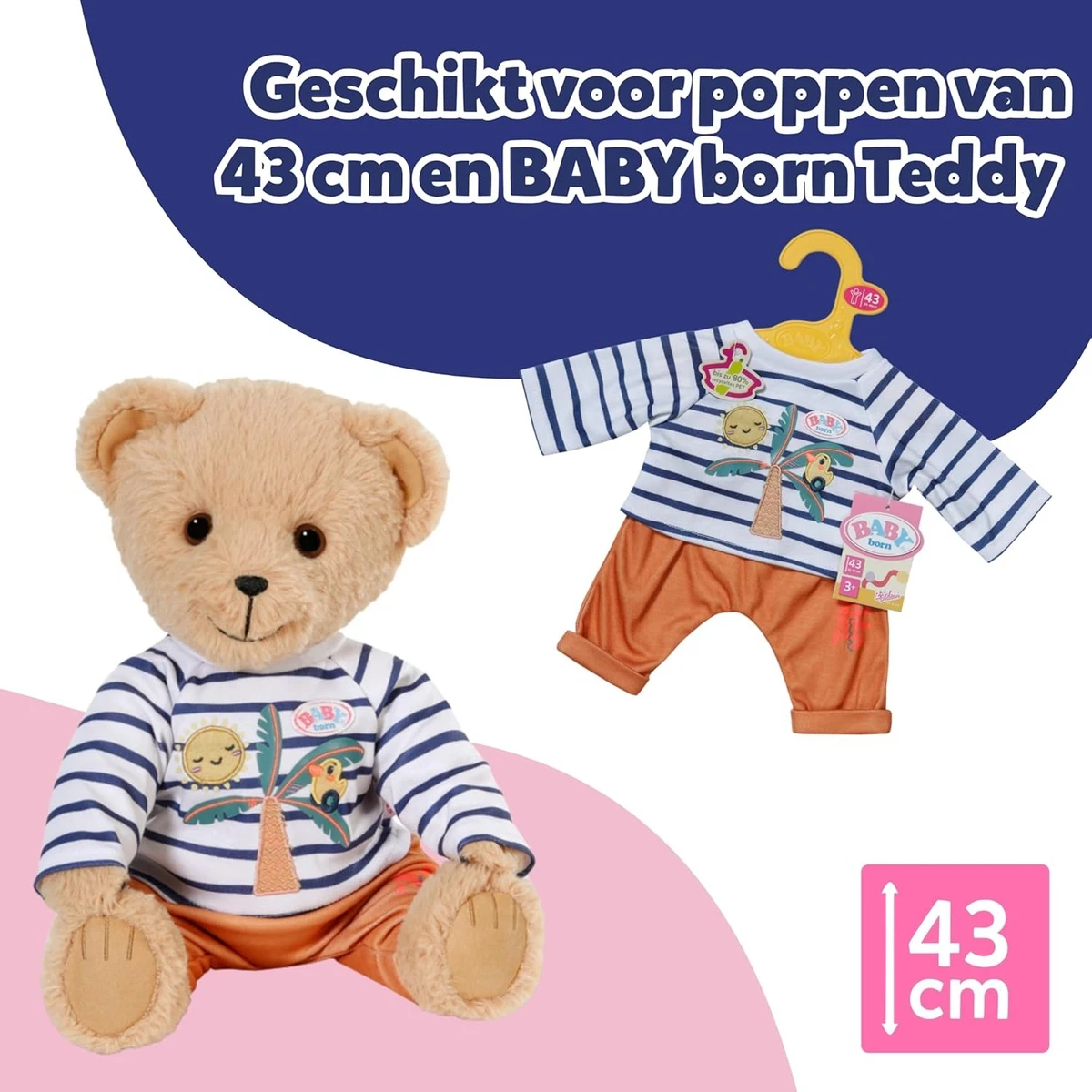 BABY born Palm Tree-Printed Outfit, Blue-Striped Shirt and Orange Trousers for 4
