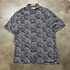 1990s Pierre Cardin Funky Rayon Abstract Disco Button Up Shirt Medium MOD