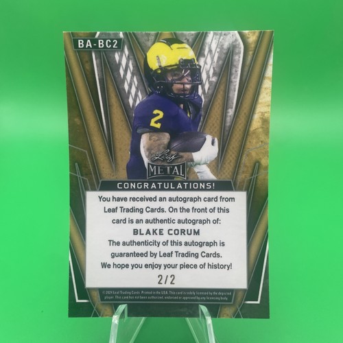 2024 Leaf Metal Blake Corum Pink Wave Rookie Auto 2/2 MICHIGAN RC - Picture 2 of 2