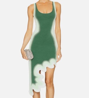 PH5 Women's Green Aster Reversible Wavy Asymmetric Dress Size L