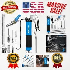 Durable Pistol Grip Grease Gun - 7000 PSI, Complete with Flex Hoses & Needles