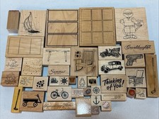 Assorted Rubber Stamps 40 pc Lot Wood Wooden Greetings WS18
