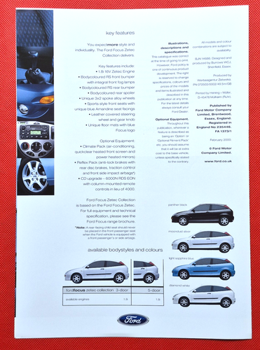 2000 FORD FOCUS ZETEC COLLECTION Sales Brochure - Special Edition 1.8 Model - Afbeelding 3 van 3