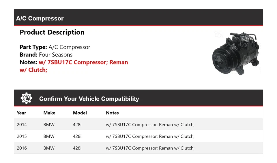 Compresor de aire acondicionado para BMW 428i 2014-2016 4 estaciones 2015 Foto 2 de 4