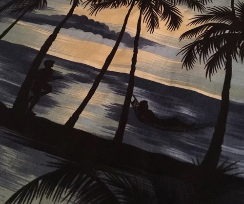 RJC Men's Size XL Cotton Blue Sunset Surfing Palm Trees Hawaiian Shirt USA Made - Picture 9 of 9