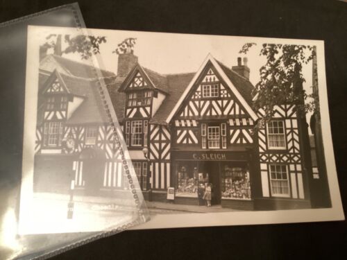 Old Staffordshire  postcard Cheadle  old houses, C Sleigh shop , Bourne card - Picture 1 of 3