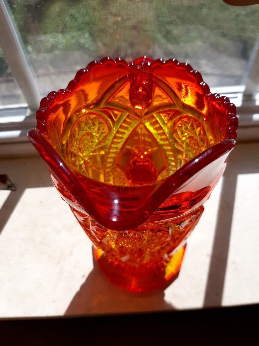 Vintage Viking Glass Amberina Pitcher, Yesteryear Pattern 8 1/4 in