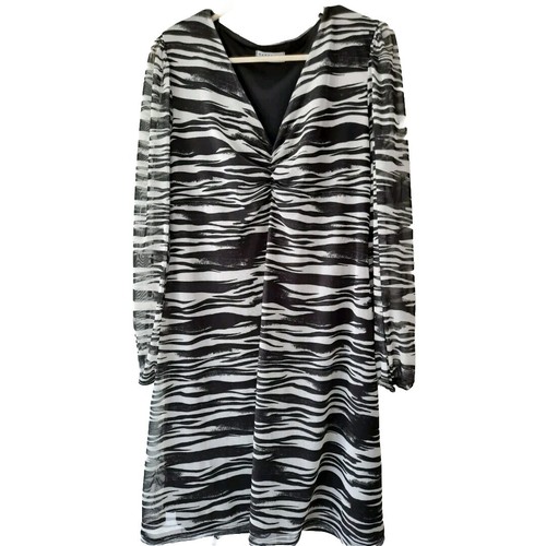 Papaya UK 16 Dress - Women's Tunic Sheer Long Sleeves Black & White Workwear