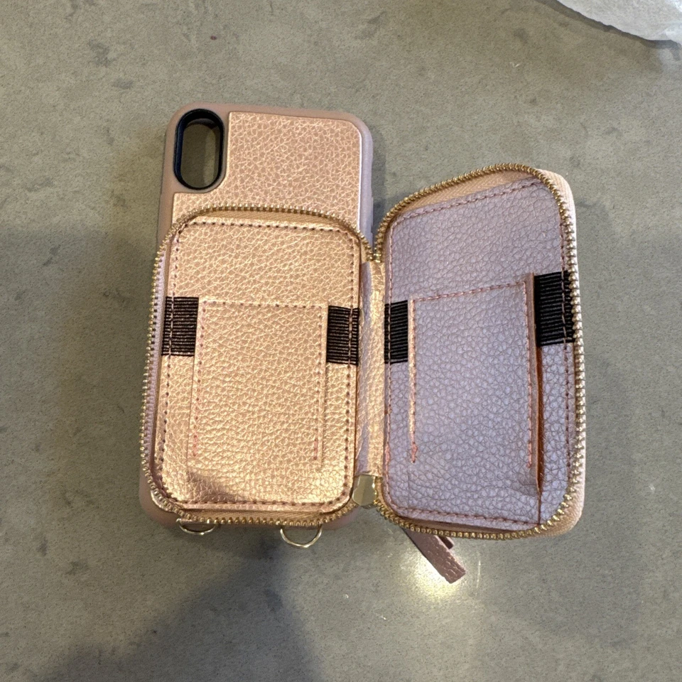 ZVE Case for iPhone X (10) 5.8”, Wallet Case w/Crossbody Strap Rose gold NWB Foto 4 de 4