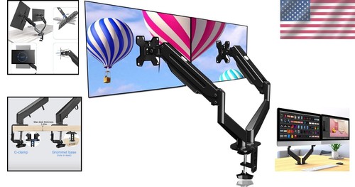 Full Motion Dual Screen Monitor Mount - Rotate, Swivel, Tilt - Black Finish - Picture 2 of 8