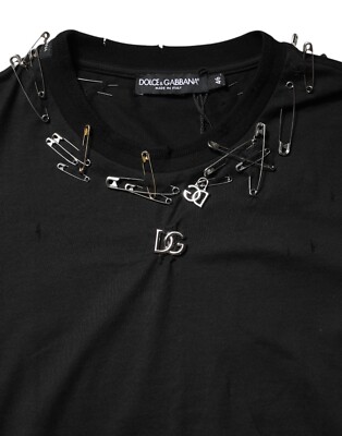 DOLCE & GABBANA T-shirt Black Logo Embellish Short Sleeves IT46