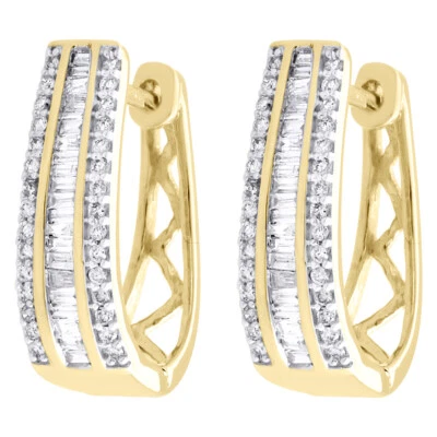 10K Gelbgold Baguette Diamant Huggie Damen Ovaler Creolen Ohrringe 0,65" 0,50 CT - Bild 1 von 4