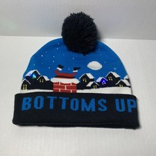 Unisex Adult Light Up Bottoms Up Santa Beanie Stocking Cap Christmas Party Hat