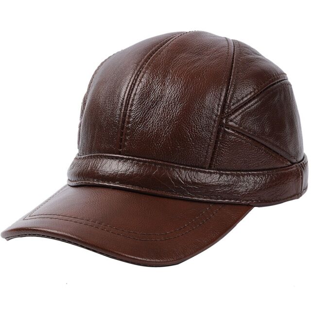 Genuine Cow Leather Military Winter Men Ear Flap Baseball Cap Warm Hat