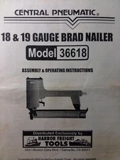 Central Pneumatic Harbor Freight 18 & 19 Ga Air Brad Nailer Owner & Parts Manual
