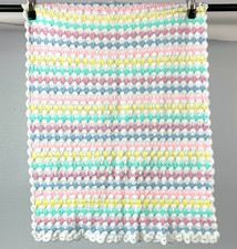 Vintage Handmade Raised Texture Baby Crib Crochet Knit Blanket Afghan 30 x 39