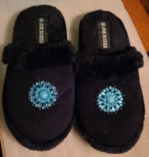 Joe Boxer Women's Black Slippers with Bead Bling Slipper Size 6.5 - 7.5 MED.