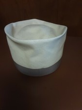 Vtg Ladies Pillbox high Hat Leslie James beige Straw Summer Gray