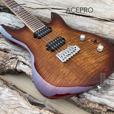 Acepro Brown Burst Electric Guitar Wilkinson Bridge Wood Binding