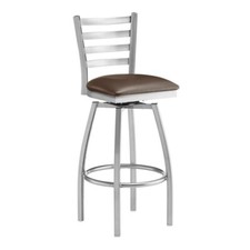 Ladder Back Clear Coat Metal Restaurant Barstool With Brown Vinyl Swivel Seat