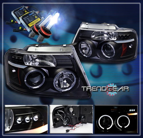 2004-2008 FORD F-150 DUAL HALO LED PROJECTOR HEADLIGHTS+HID BLACK 2005 ...