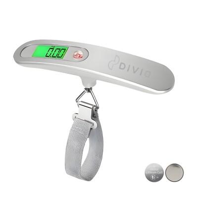 DIVID  Digitale Kofferwaage 1 silber mit Haken| Gepäckwaage | Travelscale| Waage