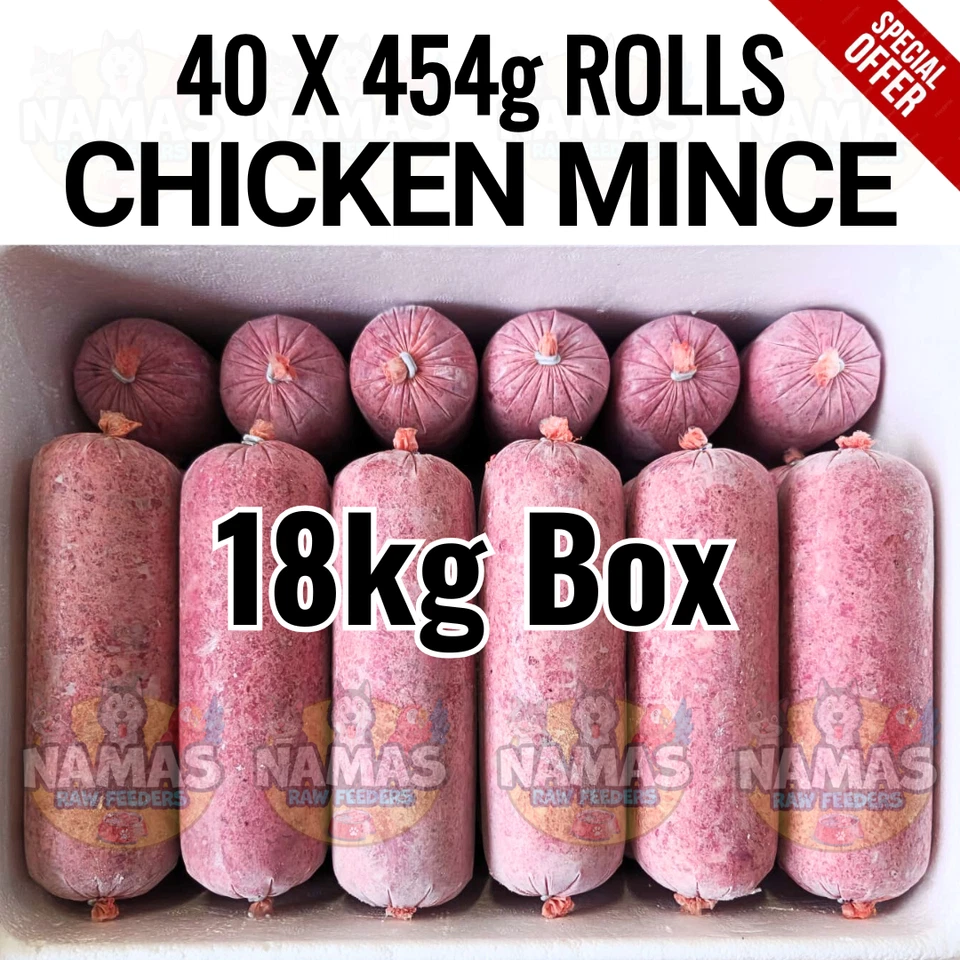 PRIME Frozen Dog Food Chicken Mince 40 x 454g chubs 18kg box. BARF RAW DIET Delivered