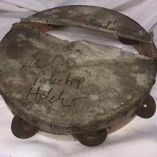 Vtg Musical Instruments Wooden Tambourine 10  Signed Mark Porkchop Holder/135b
