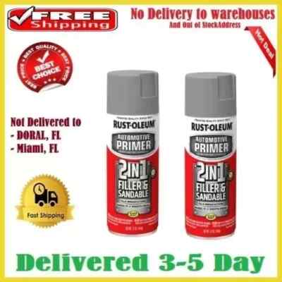 2 Pack Rust-Oleum Automotive 2 in 1 Filler Sandable Primer Spray Paint 12oz Gray