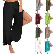 Women Palazzo Split Harem Pants Ladies High Waist Loose Yoga Wide Leg Trousers