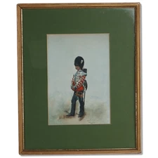 Edouard Detaille 1897  British Bugler Guard Etching 16x13 Framed Antique 