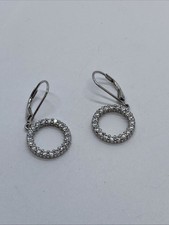 Dangling Circles Cubic Zirconia CZ 925 Sterling Silver Dangle Earrings 1 1/2"