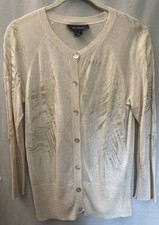 St. John Lightweight Sweater Women  s M Semi Sheer Beige Gold Floral