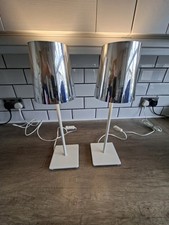 Pair Of IKEA Side Table Lamps. Silver Plastic Shade. Cream Metal Stem And Base.