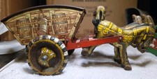 Vintage Marx Tin Litho Wind Up Toy Donkey Beer Cart Estate Find