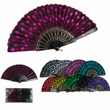 3 Pack Womens Folding Hand Fan Spanish Lace Folding Fan Sequin Flamenco Wedding