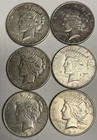 Lot of 6 1922-S to 1924-P Peace Silver Dollars, U.S. $1 Set