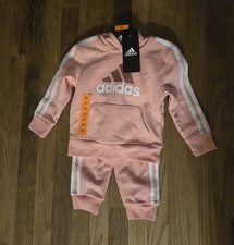 adidas Girls 2-Piece Hoodie  Pants Set Pink 2T Logo Hooded Long Sleeve