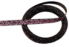 5 yds 3/8" Pink Delicate Swirl Filigree on Black Grosgrain Ribbon 100 polyester
