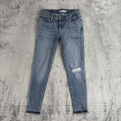 Levi s 711 Skinny Damen Jeans W26 L26 Blau Distressed