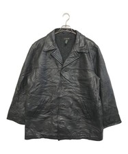 J.CREW Leather Car Coat Black Size:L Jacket 4226